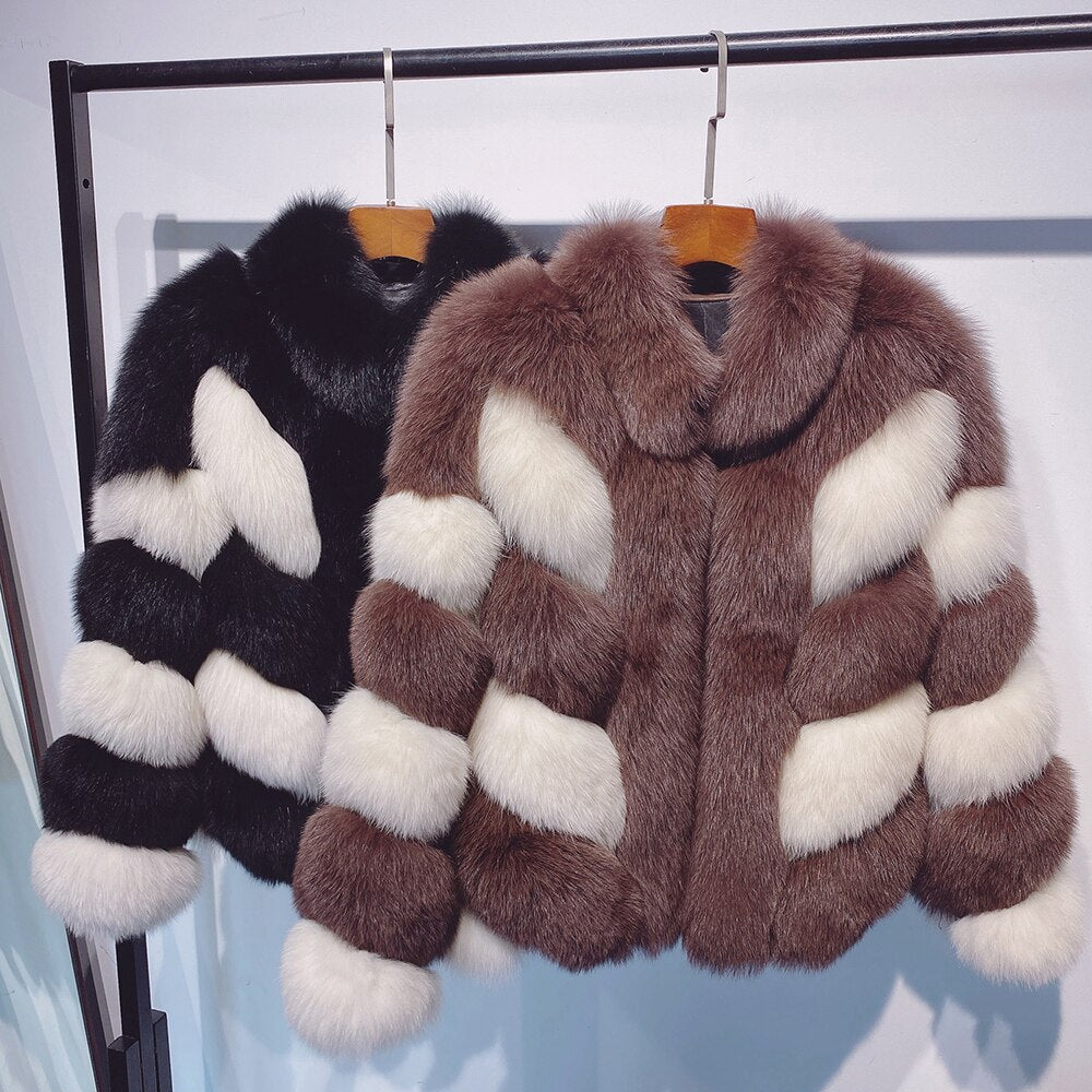 Color-Block Standout Fox Fur BLANC LOVE