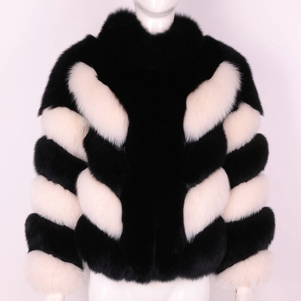 Color-Block Standout Fox Fur BLANC LOVE