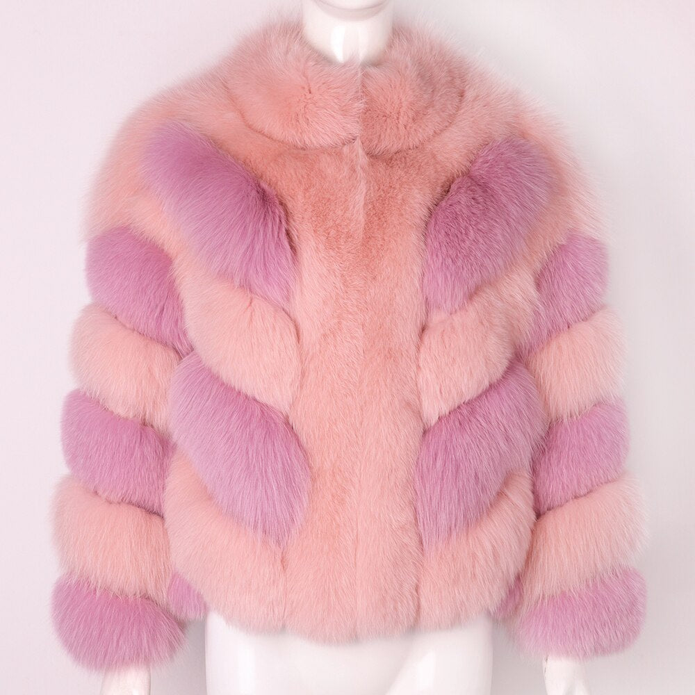 Color-Block Standout Fox Fur BLANC LOVE