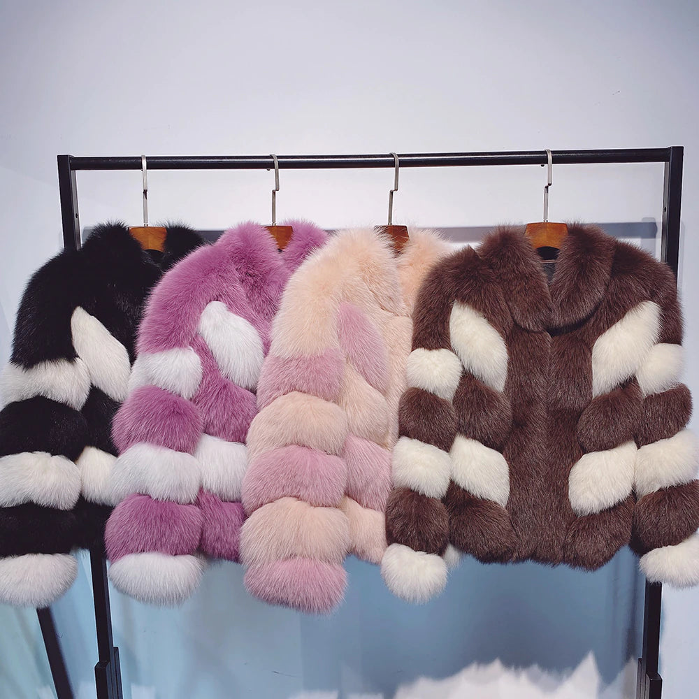 Color-Block Standout Fox Fur BLANC LOVE