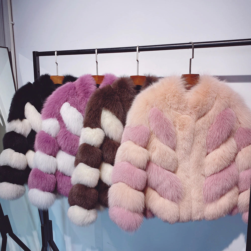 Color-Block Standout Fox Fur BLANC LOVE