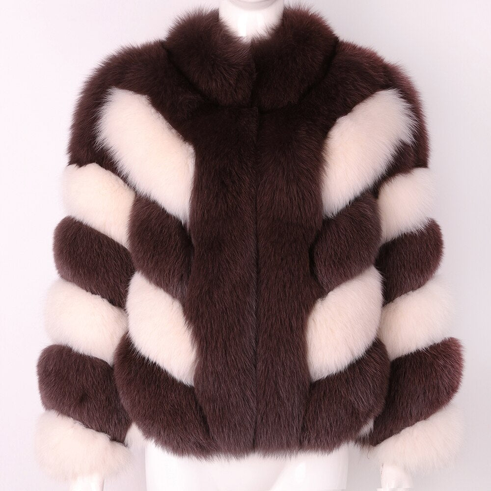 Color-Block Standout Fox Fur BLANC LOVE