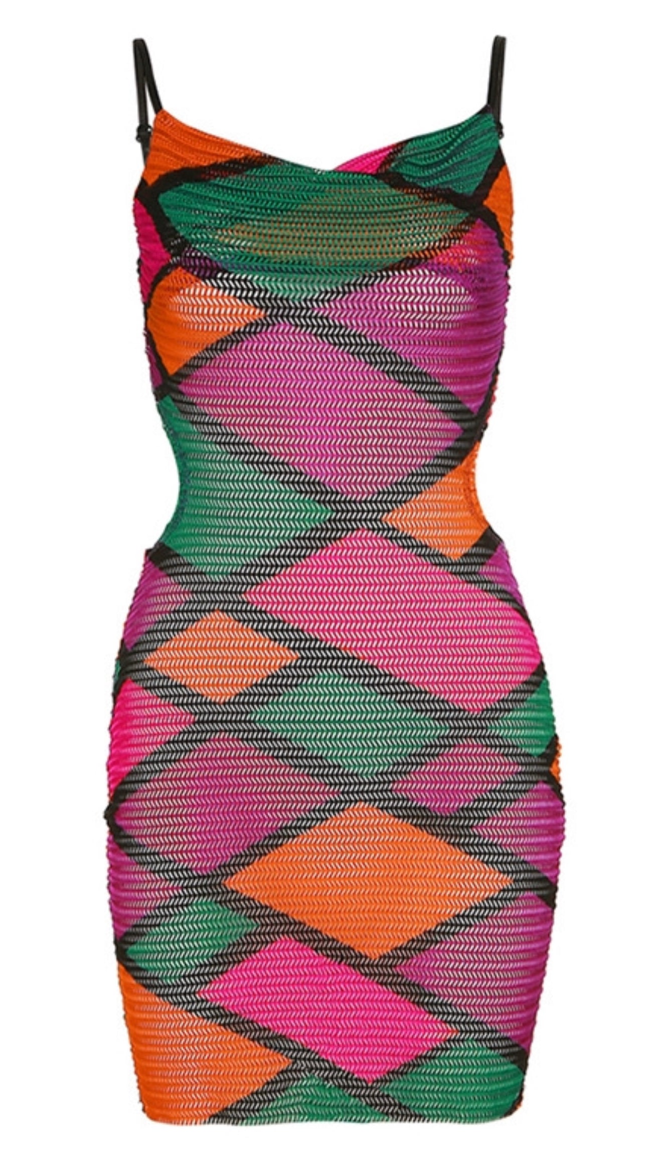 Geometric Print Mesh Fitted Dress