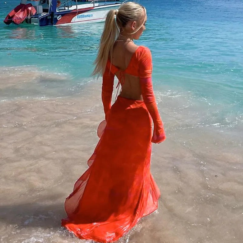 Goddess Bralette Cut Sheer Mermaid Side Slit Dress