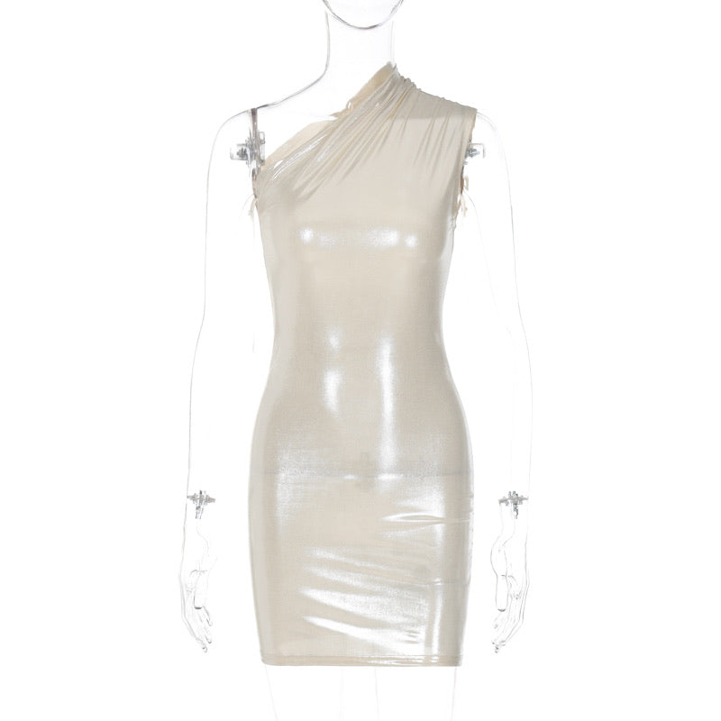 Metallic One Shoulder Dress BLANC LOVE