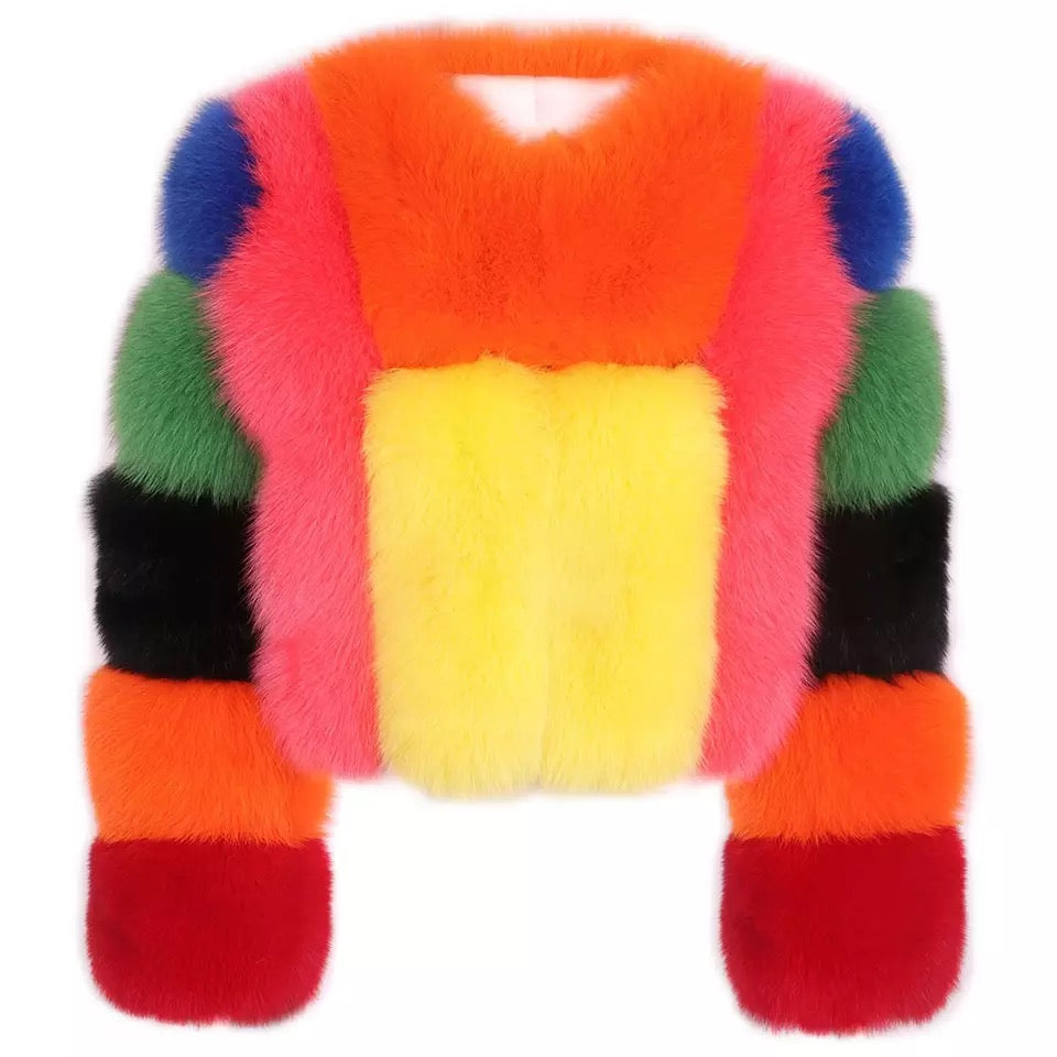 Colorblock Real Fox Fur Jacket BLANC LOVE