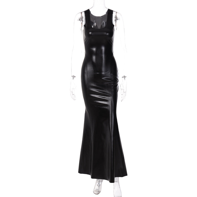 Let Me Out Fitted Vegan Leather Dress BLANC LOVE