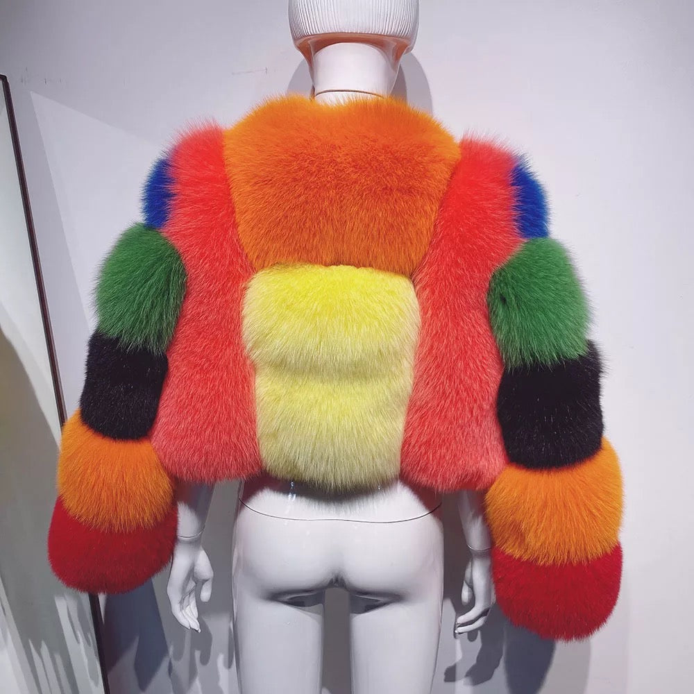 Colorblock Real Fox Fur Jacket