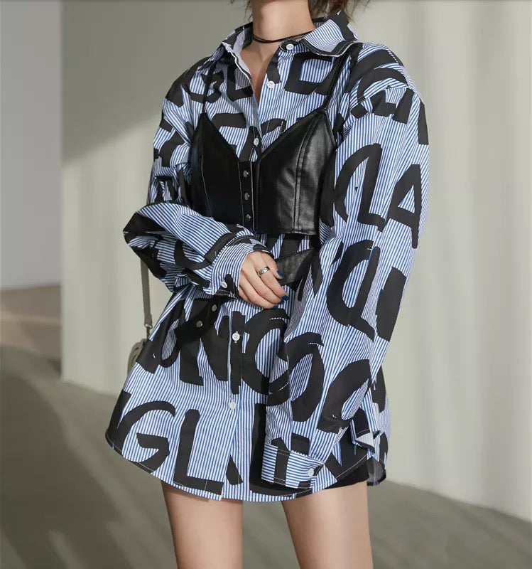 Lettered Graphic Oversized Shirt BLANC LOVE