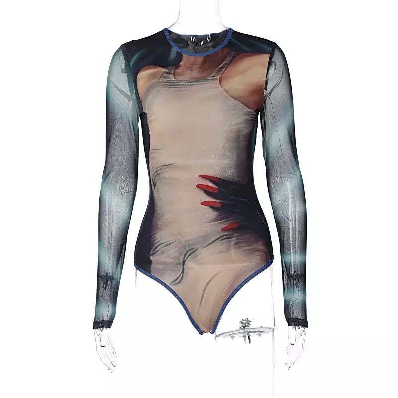 Sketchy Figured Sheer Bodysuit BLANC LOVE