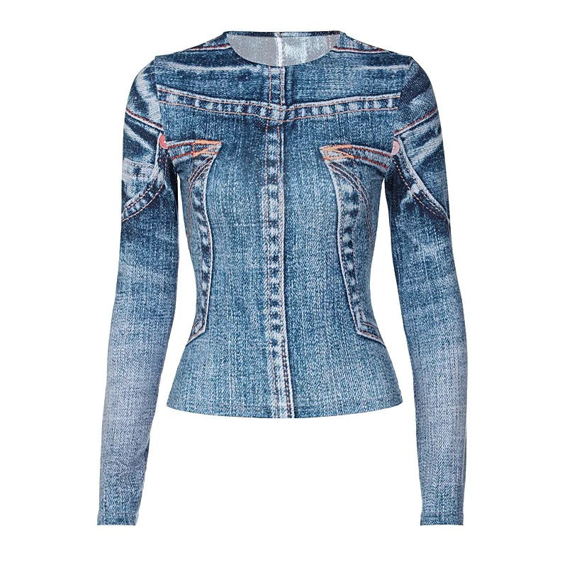 Denim Graphic Top